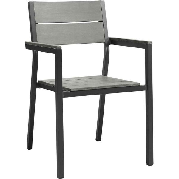 Primewir Maine Outdoor Patio Armchair Dining Chair in Brown Metal & Gray plywood EEI-1506-BRN-GRY